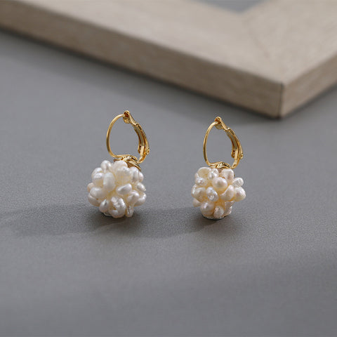 Korea nyu minimalist earrings natural pearl 14k ear buckle ladies all-match temperament personality chic wind trinkets female