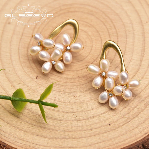 Pearl earrings high-end 925 silver flower earrings wholesale retro European and American style design handmade jewelry wholesale