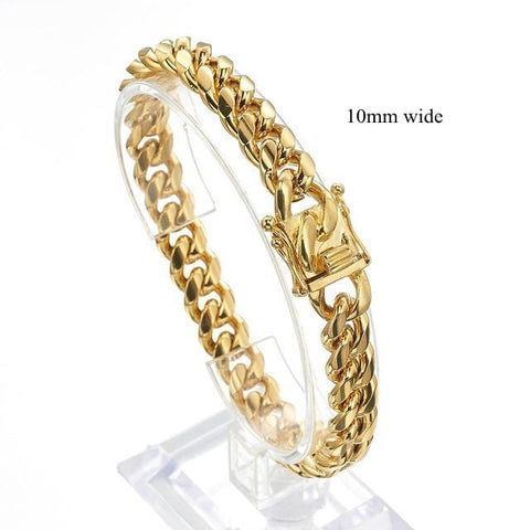 8/10/12/14/16/18mm Wide Gold Color 316L Stainless Steel Curb Cuban Link Chain Bracelet Bangle Jewelry 7-11inch for Men Women