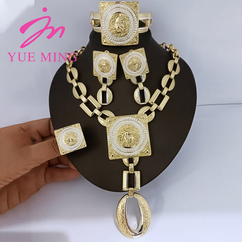 YM Jewelry Set For Women 18K Gold Color African Jewelry Accessories Earring Necklace Bracelet Ring For Woman Weddings Gift Party