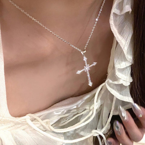 Diamond Star-studded Cross Necklace Cool Cool Cool Cool Cool Wind Zircon Sparkle Diamond Pendant Necklace