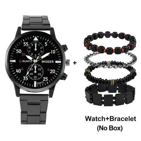 New Male Watch Luxury Bracelet Set Fashion Business Brown Leather Quartz Wrist Watches for Men Gift Set Relogio Masculino