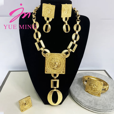 YM Jewelry Set For Women 18K Gold Color African Jewelry Accessories Earring Necklace Bracelet Ring For Woman Weddings Gift Party
