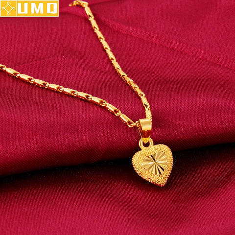 UMQ Pure 24k Gold Color Necklace Clavicle Chain for Women Necklace Love Heart Pendant Yellow Gold Valentine's Day Fine Jewelry