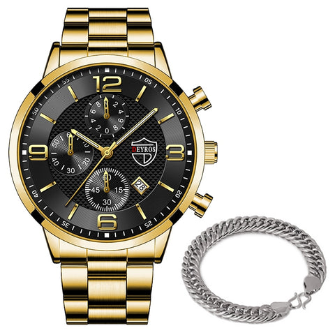 relogio masculino Mens Business Watches Luxury Stainless Steel Quartz Wrist Watch Male Silver Bracelet Calendar Luminous Clock