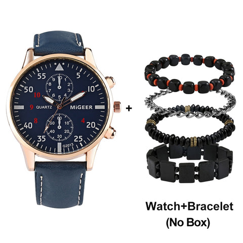 New Male Watch Luxury Bracelet Set Fashion Business Brown Leather Quartz Wrist Watches for Men Gift Set Relogio Masculino