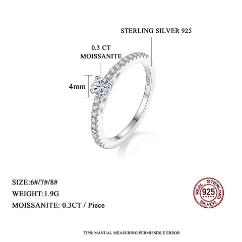 Real 925 Sterling Silver Small Moissnaite Ring For Women Simple Sparkling Round 0.3CT Certificated Lab Diamond Finger Rings
